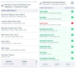 An example of a Same Game Parlay bet slip Same Game Parlay bet slip